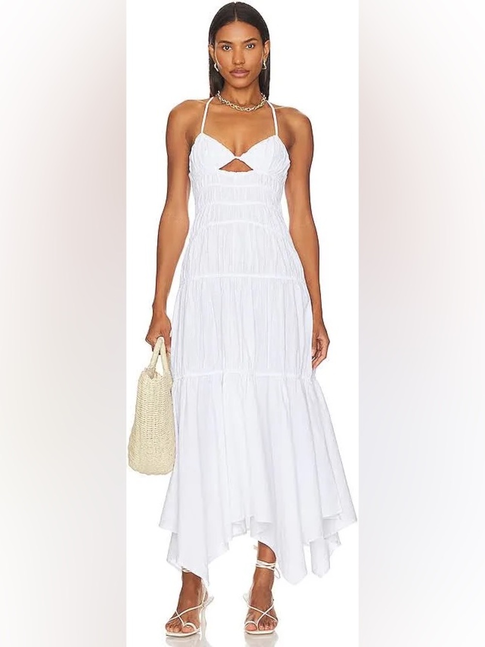 White Maxi Sundress with Keyhole Detail - Women Dresses Maxi